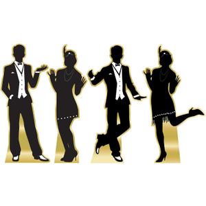 Great 20's Dancer Silhouette Stand Up Decorations - 5.5' - Black and Gold - Pack of 4