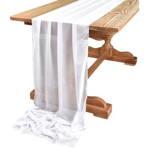 DOLOPL 10ft White Chiffon Table Runner Wedding Table Runner,29x120 inches Gauze Table Runner,Rustic Sheer Table Decor for Romantic Bridal Shower, Baby Shower, Birthday Party Cake Table