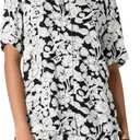 Amazon Essentials Women's Relaxed-Fit Fluid Twill Button-Down Shirt (Short Sold Separately) (Black Ivory Folk Floral, XS)