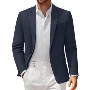 Vssjavun Blazer for Men Casual Suit Jackets Lightweight Sport Coat One Button Slim Fit Suits (Blue, L)