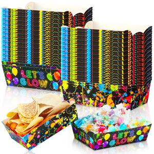 Cunhill 60 Pack Neon Party Supplies Set Birthday Decorations Disposable Paper Food Serving Trays Paper Boats Food Tray for Carnivals, Fairs, Festivals (Neon)