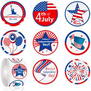 4 x 500 PCS Patriotic Stickers – 1.5" Diameter 8 Colors, 4th of July, Independence Day, Memorial Day, Decorations | Waterproof Self-Adhesive American Flag Stickers for Envelopes, Cards, & Party Decor​
