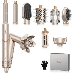Ukliss 8 in 1 Hair Dryer Brush & Multi Hot Air StylerFoldable 110,000 RPM Blow Dryer Brush Tool Set with Diffuser Auto-Wrap Curler for Fast Drying Curling Straightening Hair Daily Styling