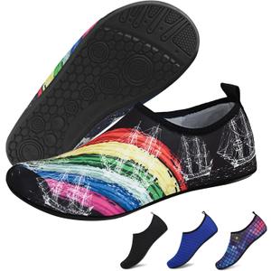 Water Shoes for Womens Mens Barefoot Aqua Yoga Socks for Pool Beach Surf Walking Water Park Boating Sports Water Shoes (4-5 Women/3-4 Men, Black Rainbow)