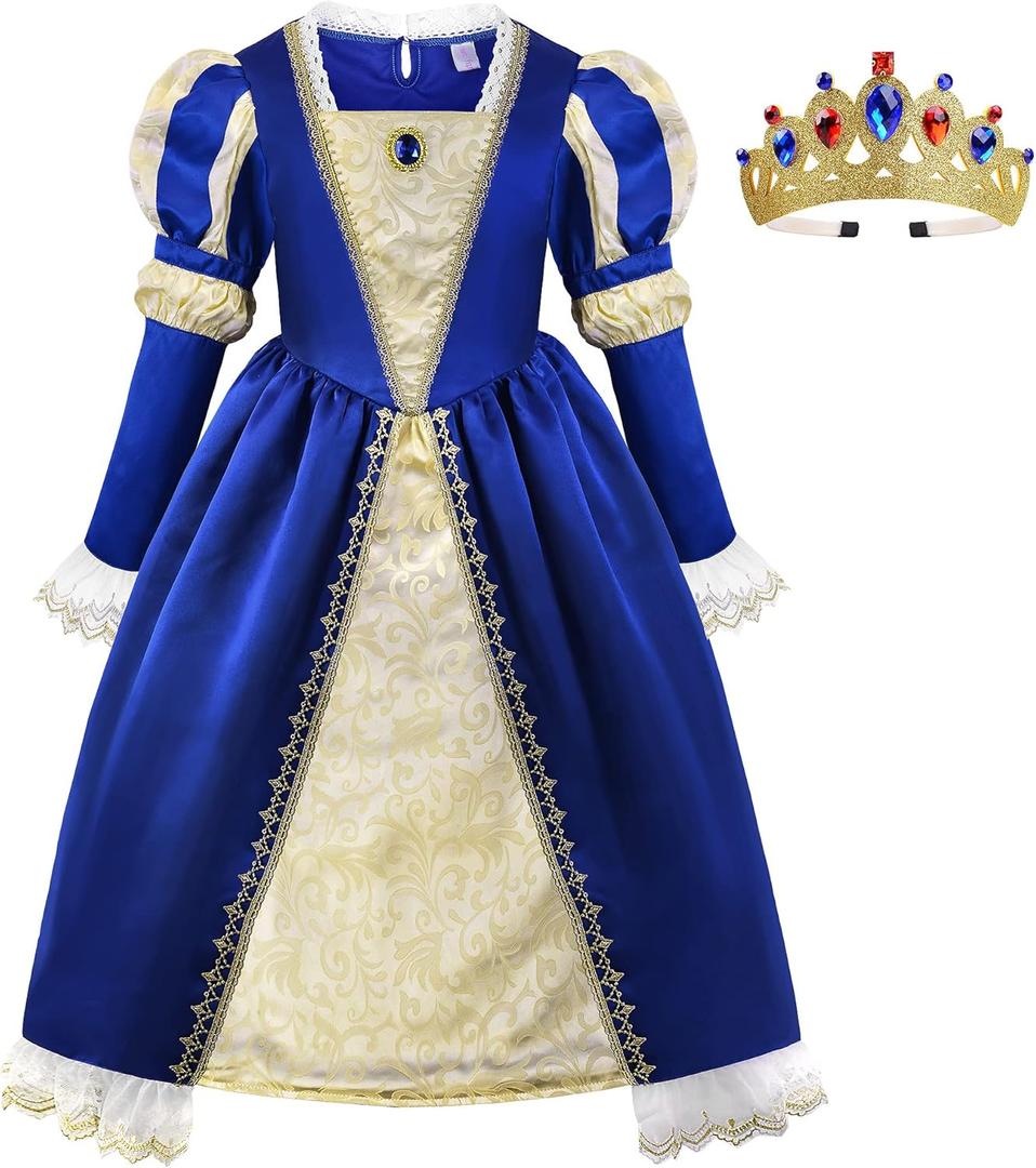 ReliBeauty Medieval Costume Girls Renaissance Princess Queen Costume for Girls Dress up (6/120, Blue)