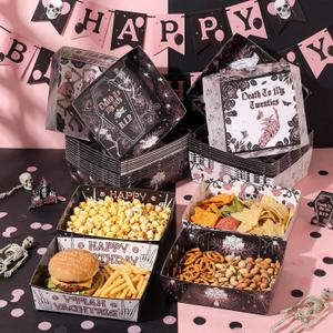 2 x Uiifan 36 Pcs Death to My 20s Decorations Tableware Set 5 lb Rip to My 20s Disposable Tableware Paper Food Trays Plates Paper Boat for Snack Popcorn 30th Birthday Party, 4 Styles(Black and Rose Gold)