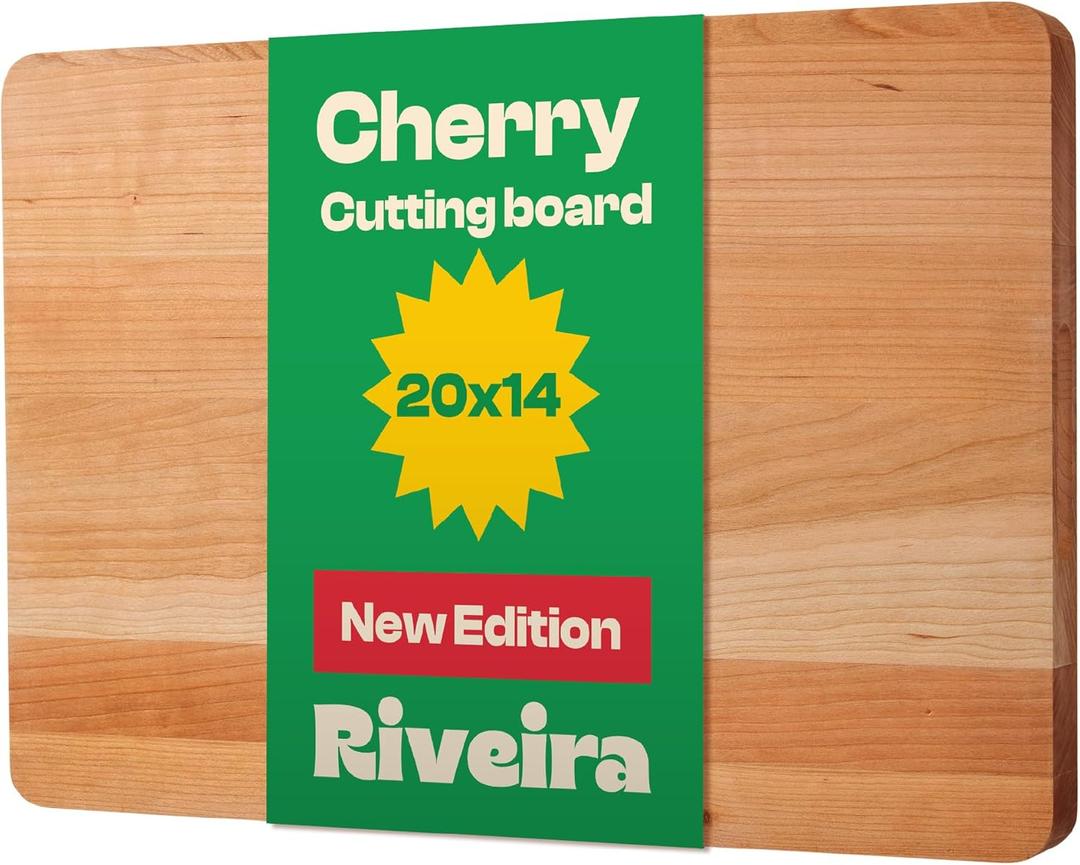 Riveira Cherry Wood Cutting Board  Gourmet Black Cherry Grandeur: 20 x 14 Wooden Cutting Board  Wooden Cutting Boards For Kitchen Decorative  Innovative Juice Grooves Cherry Wooden Chopping Board