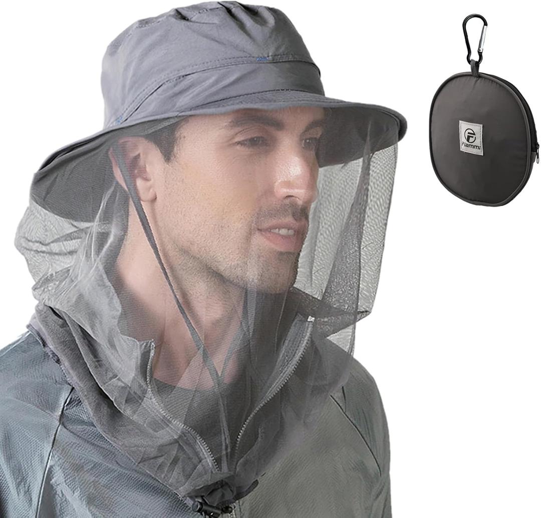 Flammi Mosquito Net Hat Safari Hat UPF 50+ Sun Protection Boonie Hats for Men with Neck Flap Fishing Hiking Hat for Men/Women (Medium-Large, Dark Grey)
