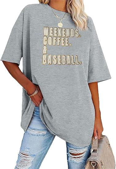 Baseball Shirts for Women Oversized Game Day Sports Fan Shirt Baseball Mama Puff and Glitter Short Sleeve Tee B-Grey, XL