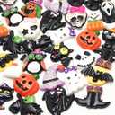 20/50/100pcs Mix Lots Halloween Pumpkin Skeleton Owl Bat Cat Resin Flatback Button Art Album Flatback Scrapbooking Embellishments DIY Decoration Scrapbooking Craft Accessory (100)