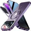 [Full Camera Protection& Mechanical Lock]Magnetic Privacy Case for iPhone 14 Pro [Compatible with MagSafe] [CD Metal Ring]Full Body Shockproof Metal Bumper, 9H Anti Peeping Glass Cover-Purple