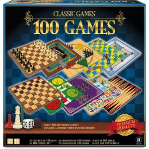 Merchant Ambassador: Classic Games, 100 Games, Enjoy 100 Different Games, Includes 5 Double-Sided Playing Boards, Fun for Children and Adults, For Ages 3 and up
