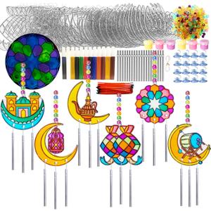 Ayhuhra 30 Sets Ramadan Suncatcher Wind Chime Crafts Kits Eid Al Fitr Sun Catcher DIY Window Art Moon and Star Suncatchers Lantern Mosque Sun-Catcher for Islamic Craft Ramadan Mubarak Decorations