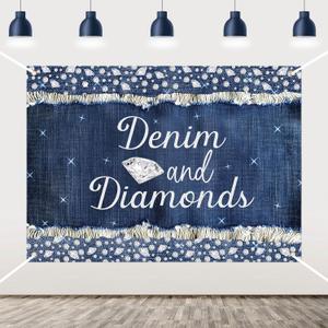 Denim and Diamonds Party Decorations, 7 x 5ft Denim and Diamonds Bachelorette Backdrop Navy Blue Silver Photography Background for Bachelorette Bridal Shower Birthday Party Supplies