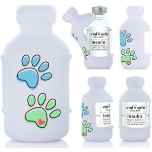 VIAL SAFE | Insulin Vial Protector Case | Secure Insulin Bottle Protector & Cover for 10mL Vials | Fits Humalog, Humulin, NovoLog, NovoRapid, Novolin | 2-Pack | Paw Prints
