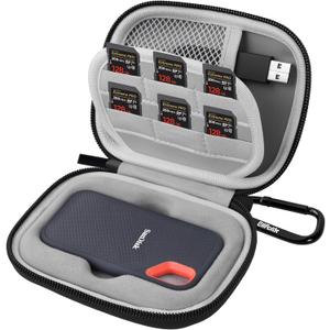 Hard Case for SanDisk Extreme Portable SSD 500GB 1TB 2TB 4TB 8TB External Solid State Drive Case -Custom-Insert Shockproof Protective Storage Travel Bag for SSD Sd Card Holder (Gray)