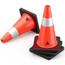 RoadHero 4 Pack Traffic Safety Cones 18 Inch with Black Weighted Base, Plastic PVC Cone, Orange Cones with Reflective Collar, Cones for Parking Lot, Construction Events, Road Safety