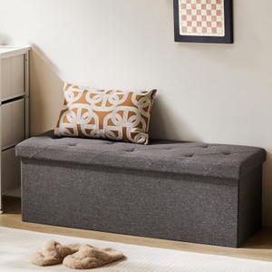 NEWBULIG Storage Ottoman Bench 43 Inches in Large Capacity Hidden Chest Organizer Box for Living Room, Comfortable Fabric Entryway Foot Rest Stool for Bedroom, Grey