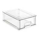 Isaac Jacobs Medium Stackable Organizer Drawer (12.5” x 8.3” x 4.1”), Clear Plastic Storage Box, Pull-Out Bin, Home, Office, Closet & Shoe Organization, BPA-Free, Food/Fridge/Freezer Safe (Medium)