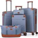 Cosbarn Luggage Sets 5 Piece with TSA Lock Spinner Wheels, Unisex Hard Case ABS Suitcase Set, Hardshell Lightweight Waterproof Travel Hardside Suitcases with Wheels for Women Men, Sky Blue