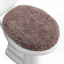 Microfiber Elongated Toilet Seat Cover 19.5"x 15" Machine Washable Solid Toilet Lid Cover Adjustable Rubber Backing Fits Only 18-19.5" L x 14-16" W Elongated Toilet Seat (Coffee)