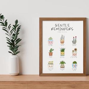 Mental Health Gentle Reminders Wall Art Decor Cute Potted Plant Pictures Inspirational Quotes Positive Psychology Affirmations Wall Decor for Home Bedrom Counseling Therapy Office Classroom 12x16inch