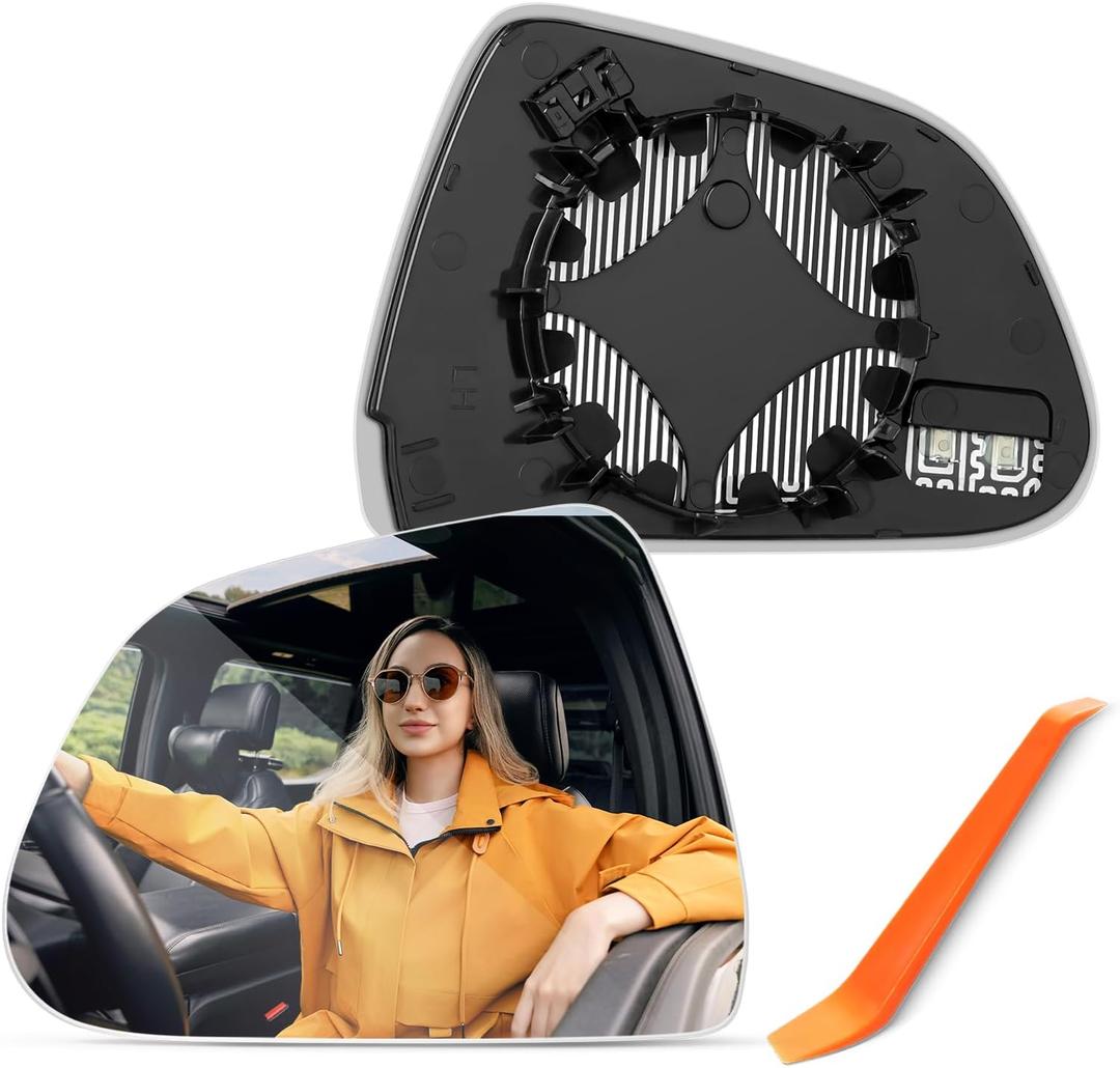 Compatible with Tesla Model 3 Driver Side Mirror 2017 2018 2019 2020 2021 2022 2023 - Left Side View Mirrors Replacement Glass with Backing Plate，Power Heated