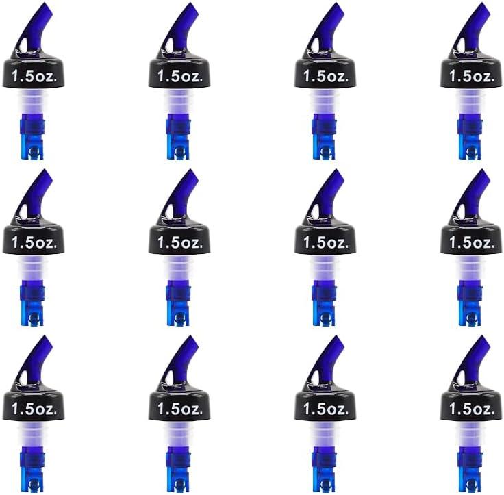 12 Pack Measured Liquor Bottle Pourer Spout With Collar (Blue 1.5oz 45ml), Jigger Quick Shot Spirit Measure Pourer for Alcohol Wine Cocktail