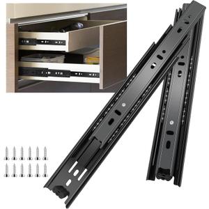 18 inch Drawer Slides 6 Pairs (12pcs) Full Extension Ball Bearing Drawer Rails Side Mount 3 fold Metal Dresser Runners for File Cabinet Trash Can Kitchen Wardrobe Glides 18" Black 100 LB Capacity