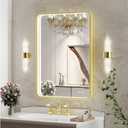 FTOTI 20X28 Inch Framed LED Lighted Bathroom Mirror, Wall Mounted Gold Metal Vanity Mirrors with Lights, Dimmable Illuminated Anti-Fog Mirror(Horizontal/ Vertical)