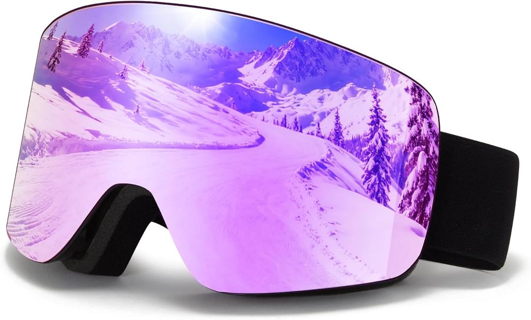VCOROS Snowboard Ski Goggles Men Women Frameless Anti Fog OTG Snow Goggles Skating Skiing Snowmobile Detachable Lens (Gloss Black Frame Revo Purple)