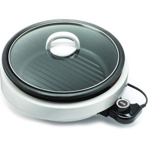 Aroma Housewares GRILLET 3 in 1 Indoor Grill Pot, Slow Cooker and Steamer with Temperature Control, Smokeless Nonstick Electric Grill with Tempered Glass Lid, 3 Quart, 10 Inch (White)