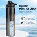 Fijinhom 24 oz Insulated Water Bottle with Handle, 304 Stainless Steel Water Bottles with Wide Mouth, Double Wall Vacuum Sports Water Bottle, BPA Free, Keep Cold and Hot, Black/Gray