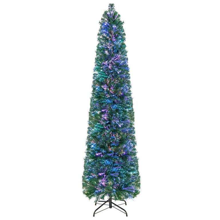  7 FT Pre-Lit Artificial Xmas Tree with Colorful Fiber Optics & 697 PVC Branch Tips