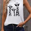 Women's Cute Giraffe Printed Tank Top Funny Summer Animal Graphic Sleeveless Tee Shirt (White)