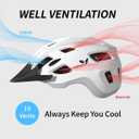 Veltuno Bike Helmet for Adults, Lightweight Mountain Bicycle Helmet with USB Rechargeable LED Rear Light, Removable Sun Visor for Women, Men, Suitable for Cycling and Commuting (White, Medium)