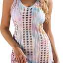 Bellelily Swimsuit Coverup for Women Bathing Suit Cover ups Crochet Beach Tank Dress Hollow Out Slit Bikini Cover Up Dresses (X-Large, Tie Dye)