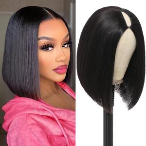 V Part Wig Human Hair Straight Bob Wigs For Black Women 12 Inch Short Bob Wig Human Hair Clip in V Part Wig Vietnam Remy Hair Wigs Natural Black Extensions