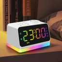 JALL Digital Alarm Clock with FM Radio for Bedroom, 8 Colors Night Light with 2 Charging Port, Sleep Sound Machines with Timer, Dual Alarm, Loud Alarm and Easy to Use for Seniors and Kids as Gift (White With Rgb Font)