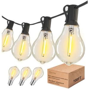 DAMAING Outdoor String Lights 100FT Patio String Lights Waterproof with 43 Shatterproof Dimmable A39 LED Edison Bulbs Connectable Outdoor Lighting for Backyard Bistro and Balcony 2700K