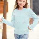 BesserBay Girl Fall 3D Bow Button Down Knit Ruffle Long Sleeve Cardigan Sweater 6-14 Years (Blue)