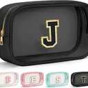 YOOLIFE Initial Travel Essentials Makeup Bag, Skin Care Clear Toiletry Bag Pouch Cosmetic Bag Case Large Makeup Bag Personalized Birthday Gifts for Women Birthday Gifts for Her Wife Black J (EXP 09/24/33)