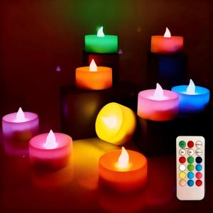Colorful Flickering Tea Light Flameless Candle, Battery Operated Led Candles With Remote, Electric Candles for Christmas, Votive Holder, Home Wedding Seaonal Festival Lights Celebration, 2.2"