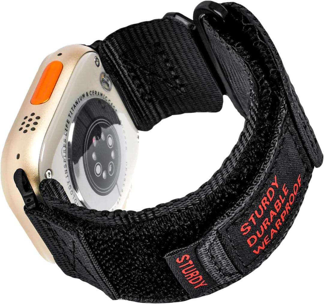 Nylon Apple Watch Bands For Men Para Apple Watch 42mm 44mm 45mm 46mm 49mm,Series11/10/9/8/7/6/5/4/3/2/1/Ultra2/3,Sport Loop Band Comfortable Braided Stretchy,Velcro Tactical Braided Generation Mens (Black)