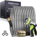 50FT Metal Garden Hose - Stainless Steel, Heavy Duty, Flexible & Lightweight, Never Kink and Tangle, with 10-Function Nozzle, Pressure Resistant for Outdoor Use (Yellow)