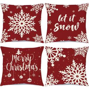 Ueerdand Christmas Decorations Pillow Covers Set of 4 Farmhouse Holiday Rustic Linen Pillow Case for Sofa Couch Christmas Decor - 18x18 Inch
