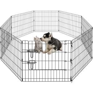 PEEKABOO Dog Pen Pet Playpen Dog Fence Indoor Foldable Metal Wire Exercise Puppy Play Yard Pet Enclosure Outdoor 8 Panels 24 Inch (Only Black playpen)