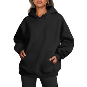 Trendy Queen Womens Oversized Hoodies Fleece Sweatshirts Sweaters Spring Outfits 2025 Pullover Fall Winter Clothes (Large, Black)