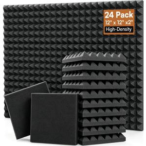 24 Pack 2” Thick Pyramid Acoustic Foam, Sound Proof Foam Panels for Walls