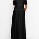 MASCOMODA Women Off The Shoulder Mesh Maxi Dress Bodycon Ruched Formal Sleeveless Pleated Cocktail Wedding Guest Long Dresses (Black, L)